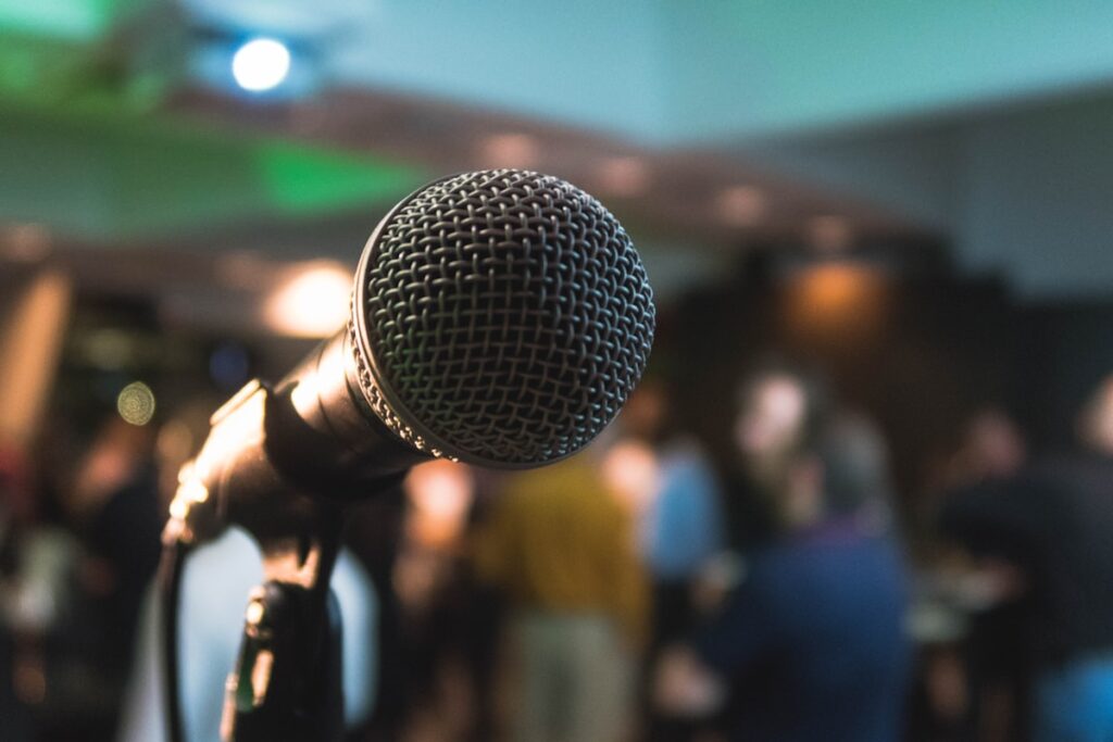 Public speaker at podium